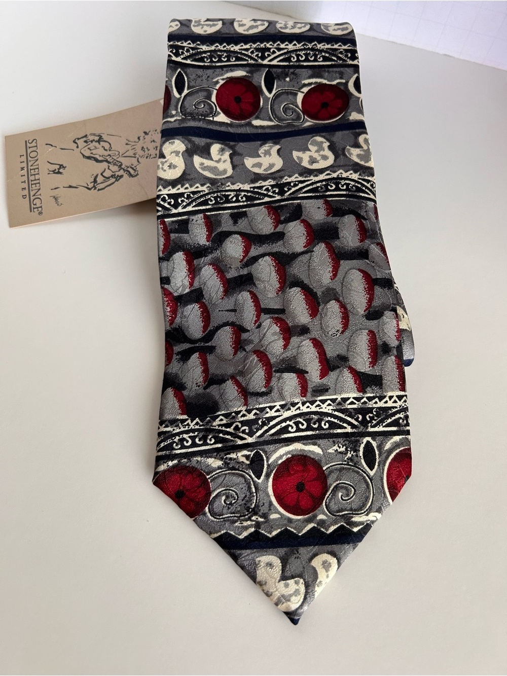J. Garcia Stonehenge Limited Red, Gray & Black Patterned Men's Tie